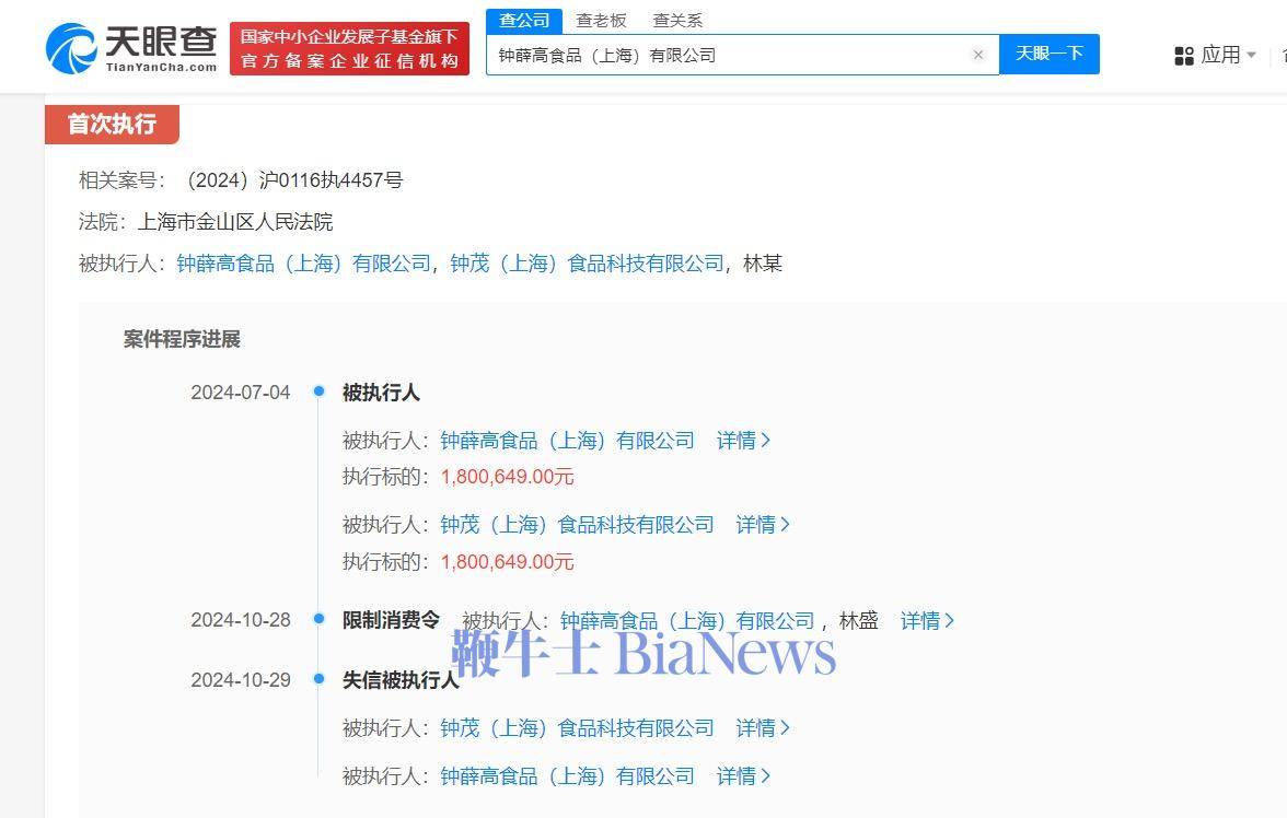 钟薛高及其子公司未付180万案款成“老赖”引关注