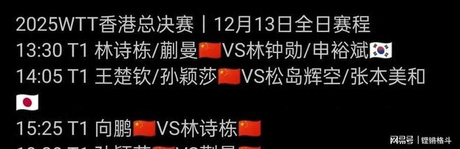 重大调整！12月13日WTT总决赛直播变更附国乒赛程(图1)